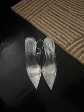 Stuart Weitzman Silver Studded Pointed Slingback Heels